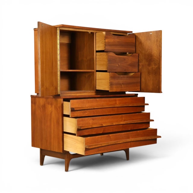 Wood Young Manufacturing Concave Vintage Mid Century Modern Highboy Dresser C. 1960s, Attrbuted For Sale - Image 7 of 12