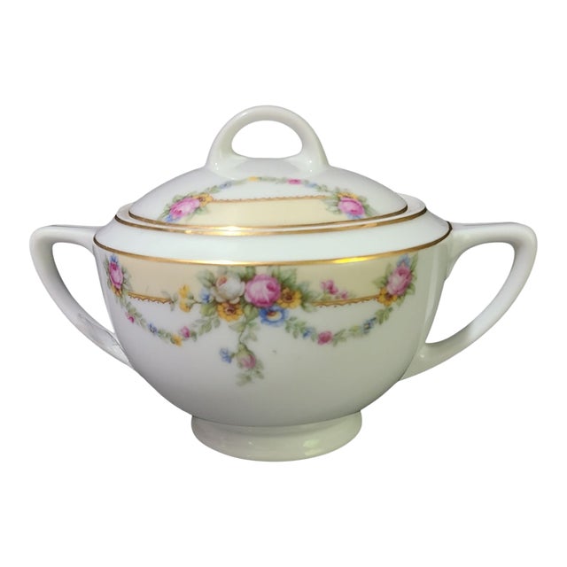 Vintage Fine Porcelain Hand Painted Floral Tk Thun Bohemia Sugar Bowl For Sale