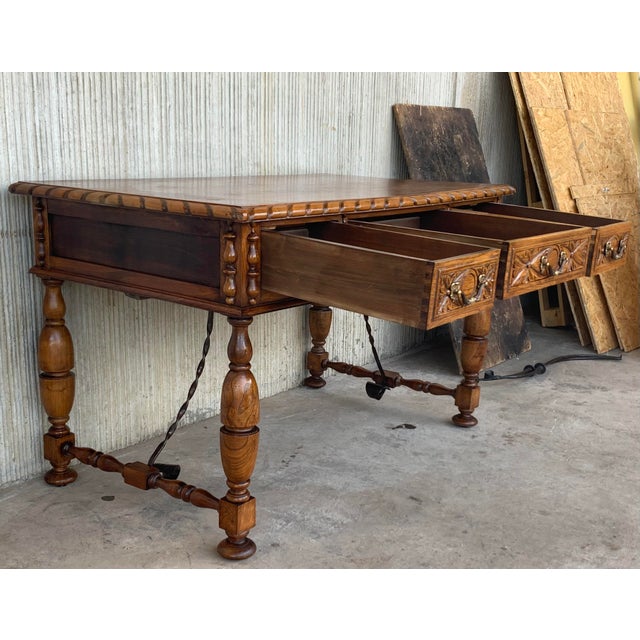1920s 20th Century French Louis XV Style Carved Walnut Writing Desk With Three Drawers For Sale - Image 5 of 9