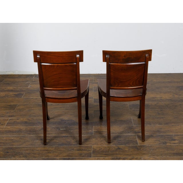 Wood Pair of English Regency Mahogany Hall Chairs with Painted Coat of Arms For Sale - Image 7 of 12