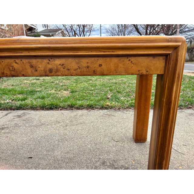 Gilbert Watrous 1980s Postmodern Burl Wood and Oak Sofa Table For Sale - Image 4 of 12