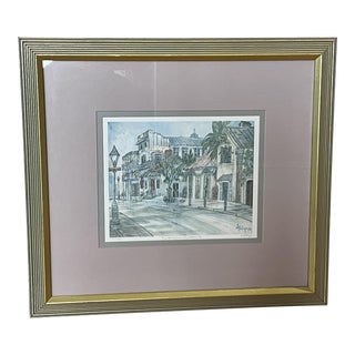 Vintage Lithograph French Quarters, Rue Domaine, New Orleans, Signed L. Restrepo #167/1200 For Sale