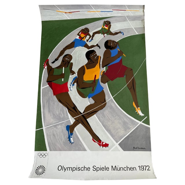 Paper Munich Olympic Games Relay Race Lithograph Poster by Jacob Lawrence, 1972 For Sale - Image 7 of 7
