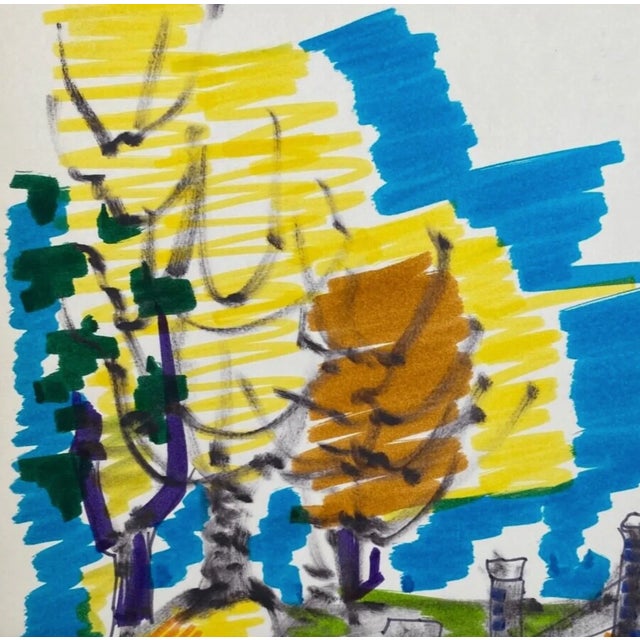 Alexandra Merker (1920-2009) watercolor and marker landscape painting; estate stamp on back. 11 x 8.5 inches