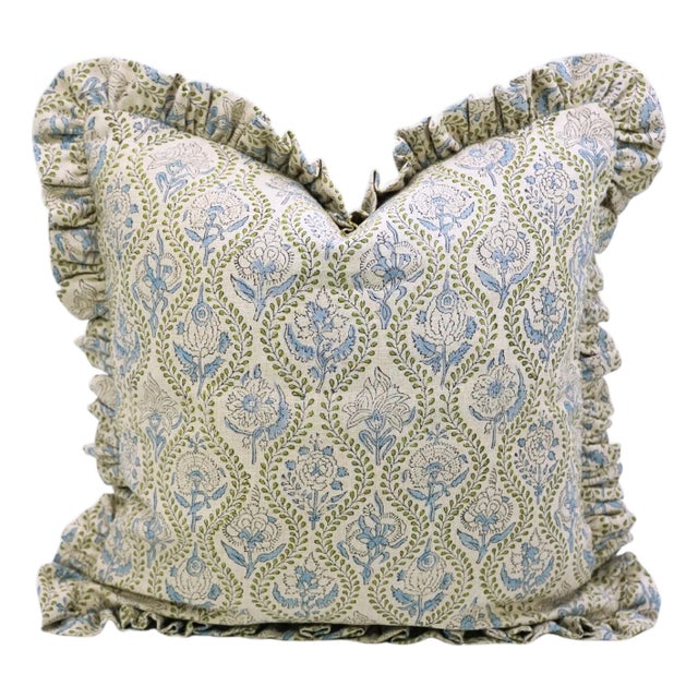 Handmade Frill Pillow Cover Elegant Ruffled Pure Linen Decorative Cushion for Sofa & Bed- 14x36 Inch For Sale