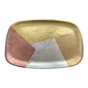 1950s Los Castillo Serving Tray Mixed Married Metals Silver Brass Copper