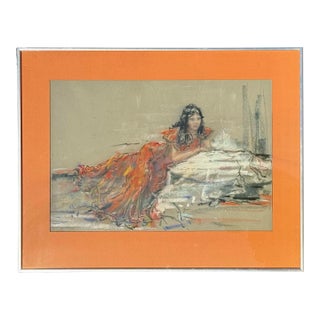 Vintage L. Garon Pastel Portrait of Woman, Signed & Framed Original Figurative Art For Sale