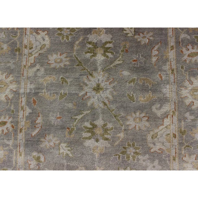 2010s Oushak Rug With Floral Design in Gray Background, Chartreus Green, Cream, Red For Sale - Image 5 of 8