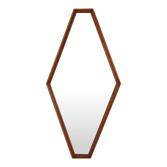 1960s Walnut Diamond Shaped Mid Century Modern Mirror For Sale