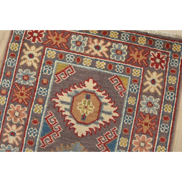 Kazak Runner 2′ X 6′ Purple Wool Tribal Hand-Knotted Oriental Rug For Sale In Philadelphia - Image 6 of 10