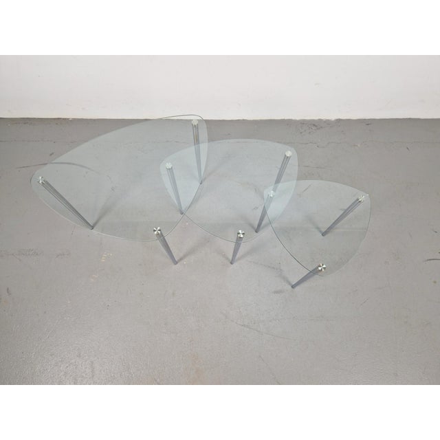Triangular Nesting Tables in Glass and Metal, 1970s, Set of 3 For Sale - Image 12 of 13