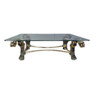 Vintage Brass Flower Coffee Table, 1970s For Sale