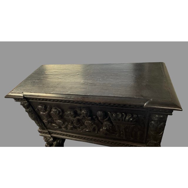 Traditional Antique Carved Oak Drop Front Desk Renaissance Revival Figural Lion Writing Desk For Sale - Image 3 of 11