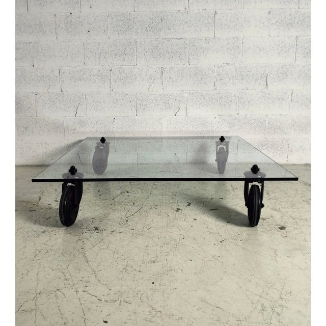 Metal Glass Table with Wheels by Gae Aulenti for Fontanaarte, 1980s For Sale - Image 7 of 13