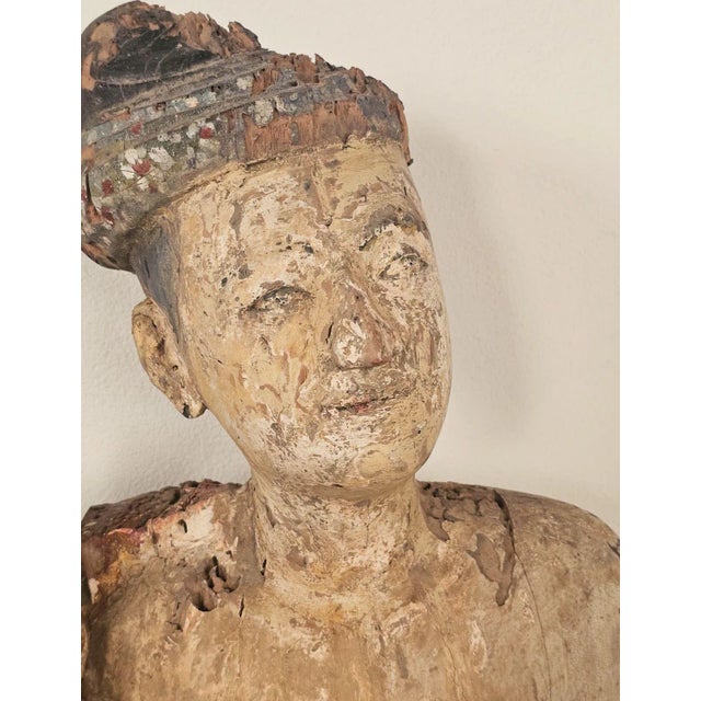 19th Century Southeast Asian Tall Painted & Carved Wood Figure of a Man For Sale - Image 11 of 15