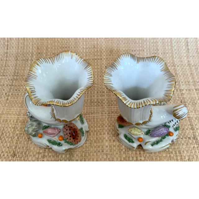 Italian Porcelain Cornucopia Vases With Shells - a Pair For Sale - Image 4 of 7