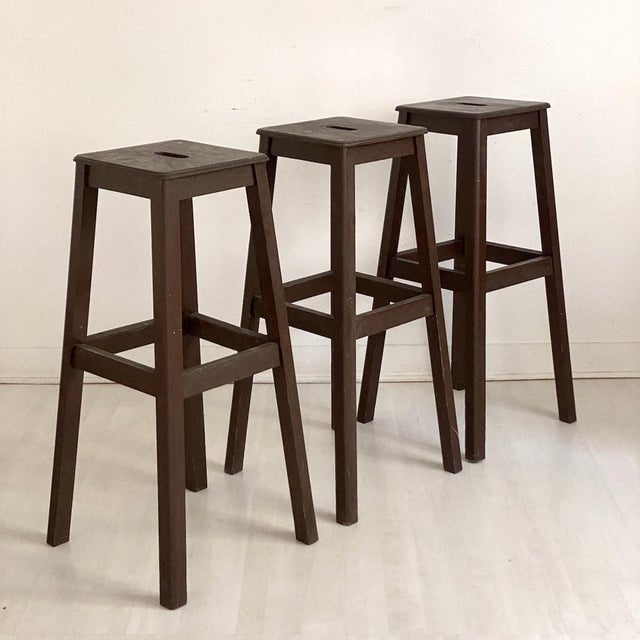 Vintage High Workshop Stools, 1950s, Set of 3, in Worn conditions. Designed 1950 to 1959