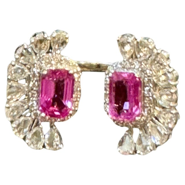 2.5 Ct Pink Emerald Cut Pink Sapphire & 2.8 Ct Diamond 18 Kt White Gold Ring S6 For Sale - Image 17 of 18