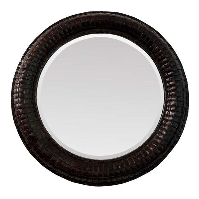 1980s Coconut Shell Round Mirror For Sale