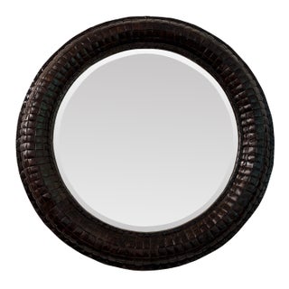 Vintage Large Coconut Shell Round Mirror For Sale
