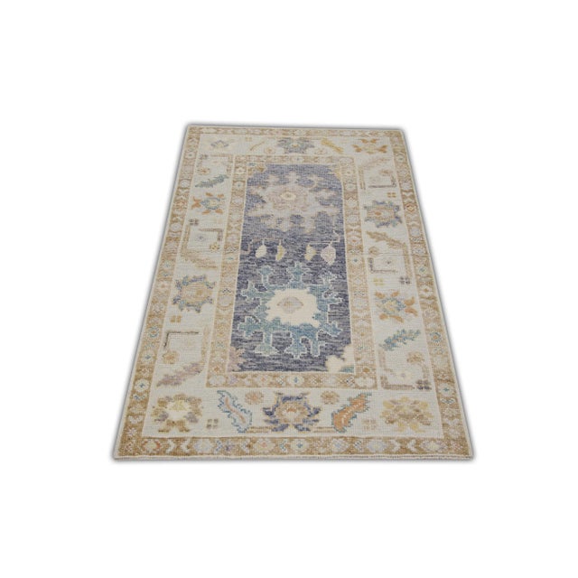 Early 21st Century Gray Multicolor Handwoven Turkish Oushak Rug 2'11" X 4'8" For Sale - Image 5 of 6
