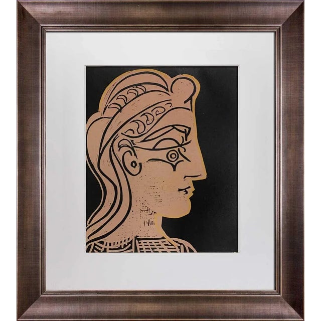 Pablo Picasso "Tête De Femme (De Profil)" Color Linocut Linogravure, 1959/1962, Custom Framed For Sale - Image 4 of 7