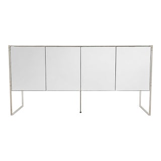 Vintage Mirrored White Laminate & Lucite Credenza For Sale