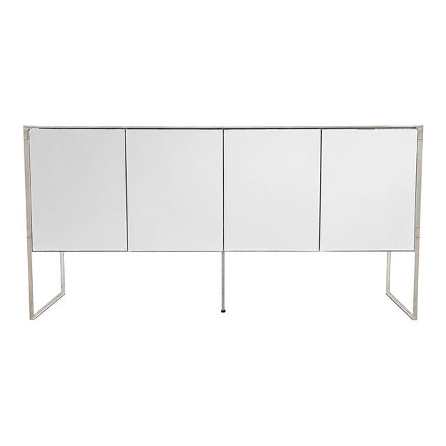 Vintage Mirrored White Laminate & Lucite Credenza For Sale