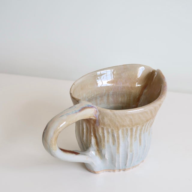 Handmade Small Studio Ceramic Pitcher With Textural Drip Glaze in Organic Earth Tones For Sale - Image 9 of 13