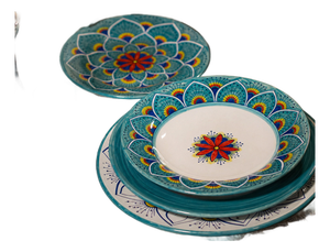 Intreccio Teal 4-Piece Place Setting | Hand-Painted Italian Dinnerware From Deruta