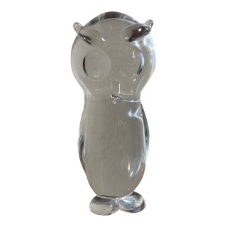 Vintage Clear Art Glass Owl Figurine Paperweight For Sale