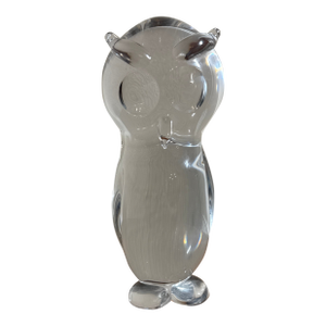 Vintage Clear Art Glass Owl Figurine Paperweight