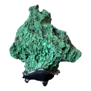 Early 20th Century Natural Malachite Scholar Stone on Display Stand