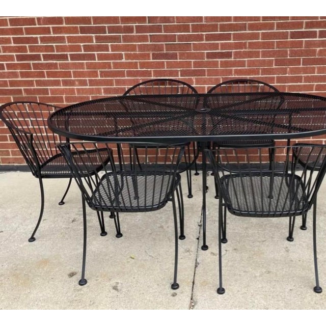 Metal 1990s Woodard Pinecrest Attributed Outdoor Wrought Iron Dining Set 7 Pieces For Sale - Image 7 of 12