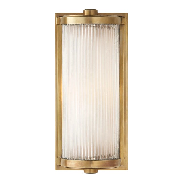 Thomas O'Brien for Visual Comfort Signature Dresser Short Glass Rod Light in Hand-Rubbed Antique Brass with Frosted Glass Liner For Sale