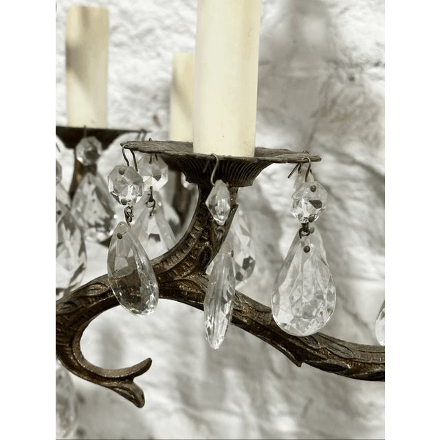 Mid 20th Century Vintage Spanish Revival Style Bronze & Crystal 10 Light Weird Chandelier For Sale - Image 5 of 8