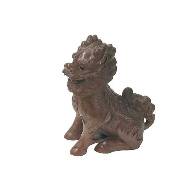 Vintage Chinese Boxwood Carved Kirin Fengshui Figure For Sale In San Francisco - Image 6 of 10