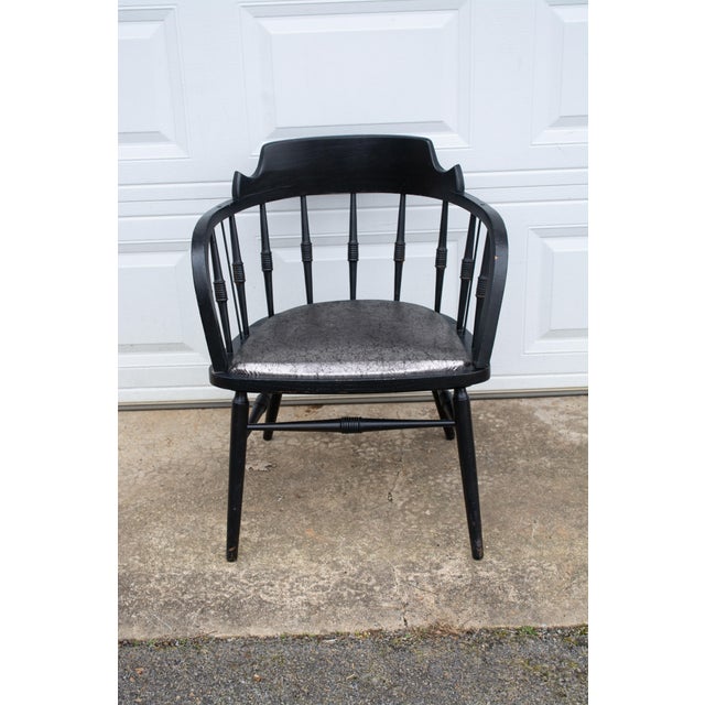 Vintage Windsor Black Wood Spindle Upholstered Barrel Chair Chairish