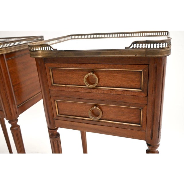 Antique French Bedside Tables with Marble Top, 1890, Set of 2 For Sale - Image 10 of 11