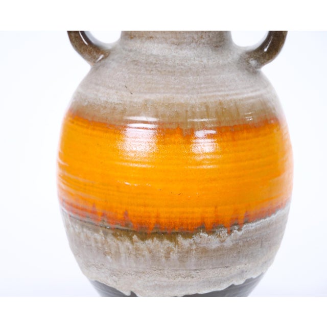 Large Mid-Century West German Porcelain Vase, Orange, Beige & Brown, 18" Tall For Sale In New York - Image 6 of 11