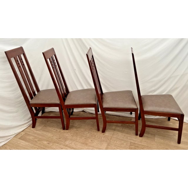 Modern Four Stickley Arts and Crafts Side Chairs Slat Back Leather Seats Solid Cherry For Sale - Image 3 of 14