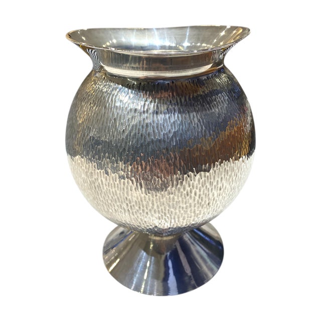 Mid 20th Century Vintage Italian Silver Plate Hand Hammered Vase For Sale - Image 5 of 18