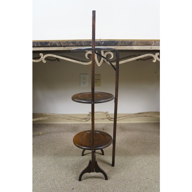 Wood Antique Victorian Quartersawn Oak 3 Tier Folding Cake Pie Stand Display 35" For Sale - Image 7 of 14
