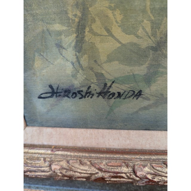 Yellow Hawaiian Artist Hiroshi Honda (1910-1970) Original Japanese Kacho-Ga Painting "Bokkotsu on Silk" For Sale - Image 8 of 10