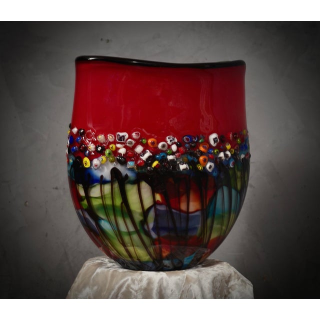 Black Mid-Century Murano Murrina Art Glass Vase, 1980s For Sale - Image 8 of 9