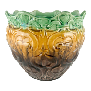 Stunning Large Antique Art Nouveau Pottery Jardiniere Blended Majolica Hearts