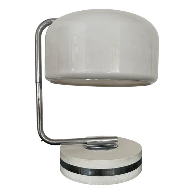 Table Lamp in Steel and Plastic with Travertine Marble Base, 1970s For Sale