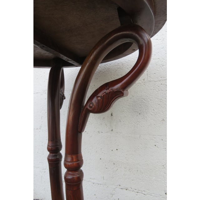 Traditional Carved Swan Round Solid Mahogany Side End Table 6173 For Sale - Image 3 of 12
