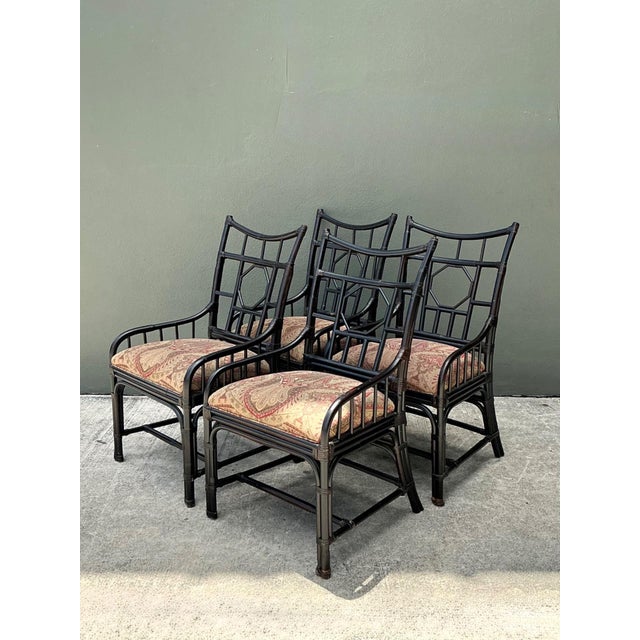 Mid-Century Modern Vintage Palecek Medallion Back Rattan Chairs - Set of 4 For Sale - Image 3 of 15