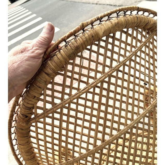 Mid 20th Century Natural Woven Rattan/Wicker Mid Century Barrel Chairs a Pair For Sale - Image 11 of 14